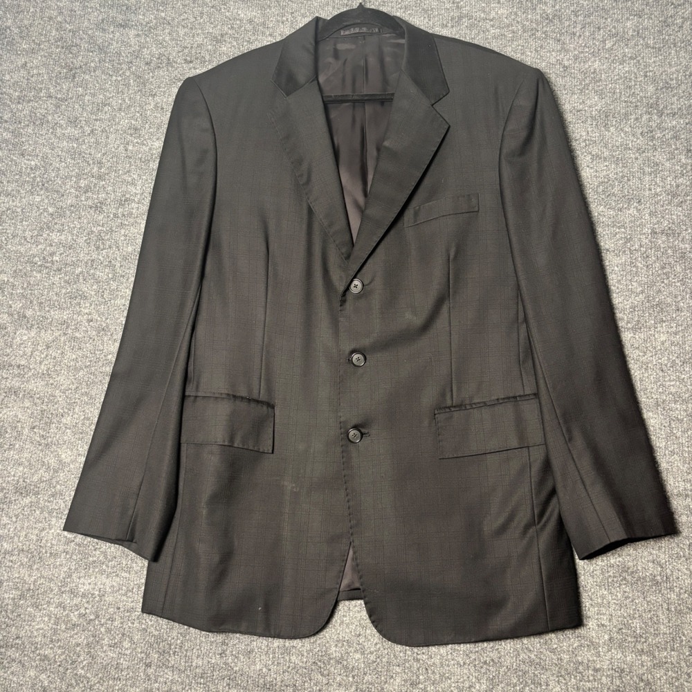 Fit-Wel‎ Loro Piana Tasmanian Super 130s Wool Blazer Black Grid Mens 42R Jacket